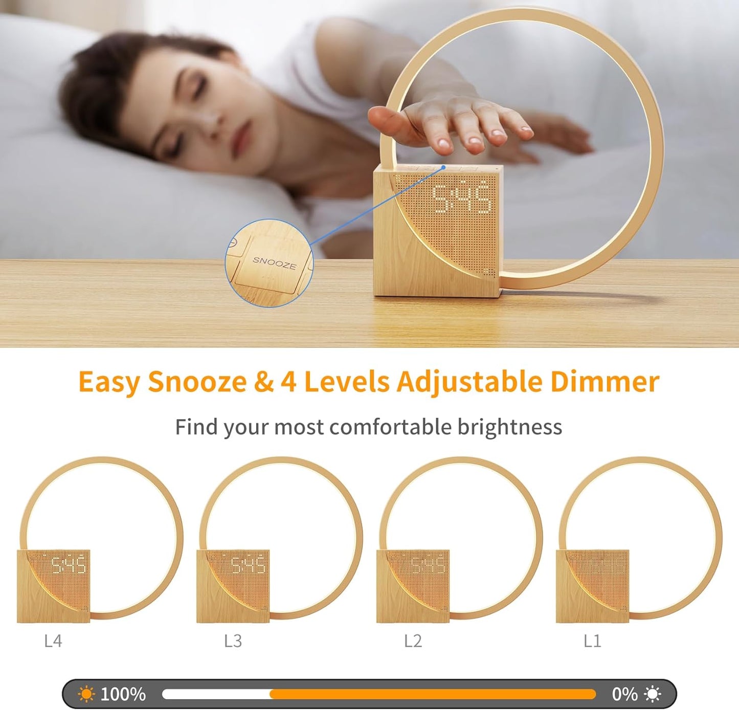 Touch Control Bedside Lamp with Alarm Clock